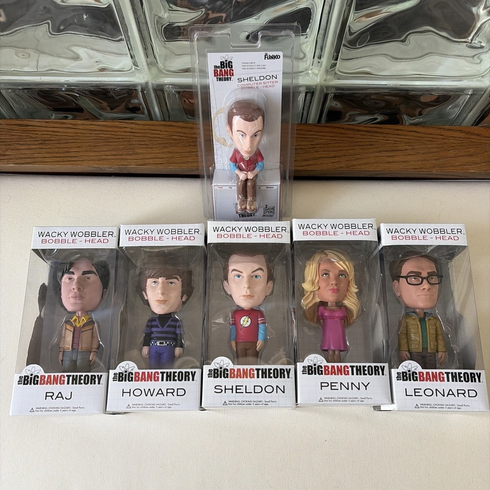 Lot of 5 In Box FUNKO WACKY WOBBLER *BIG BANG THEORY* BOBBLEHEADS + Extra
